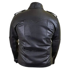 Dalton Bubble Textured moto leather jacket with collar belt