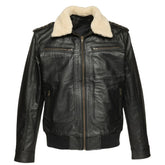 Alaric black bomber jacket with shearling collar