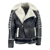 Albert Distressed Grey Shearling Leather Biker Jacket