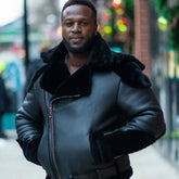 Alek's Black Shearling Leather Biker Jacket