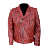 Antique Red Quilted Leather Biker Jacket