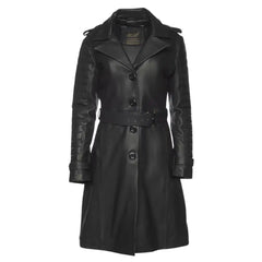 Ariana Black belted leather trench coat
