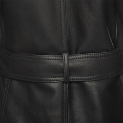 Ariana Black belted leather trench coat