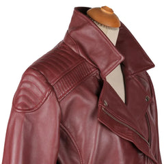 Ayla's Women's Burgundy Biker Style Jacket With Double Lapels