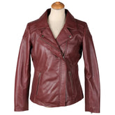 Ayla's Women's Burgundy Biker Style Jacket With Double Lapels