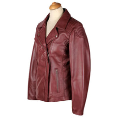 Ayla's Women's Burgundy Biker Style Jacket With Double Lapels