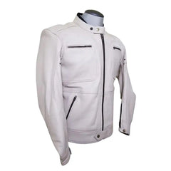 Beige Armored Leather Motorcycle Jacket