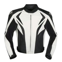 Black & White Armored Leather Motorcycle Jacket