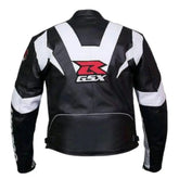Black & White Armored Suzuki GSXR Leather Motorcycle Jacket