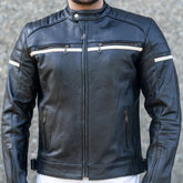 Black Armored Cafe Racer Leather Motorcycle Jacket