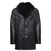 Black shearling trench coat with Toscana fur trim