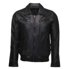 Black Leather Jacket with Collar