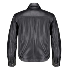 Bomber Leather Jacket with Spread Collars