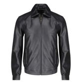 Bomber Leather Jacket with Spread Collars