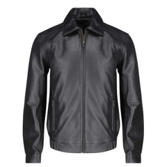 Bomber Leather Jacket with Spread Collars