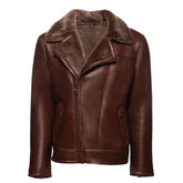 Carters Mateo Brown Leather Biker Bomber Shearling Jacket