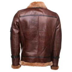 Esa Brown Bomber Sheepskin Shearling Jacket with large pockets