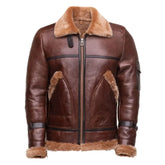 Esa Brown Bomber Sheepskin Shearling Jacket with large pockets