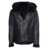 Felix black bomber shearling jacket with hoodie