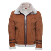 Hagan's Tan Aviator bomber Suede shearling jacket