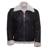 Hampton's Classic Brown B-3 Bomber Aviator Shearling Jacket with collar belt