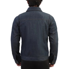 Julian Armored Blue Denim Leather Motorcycle Jacket with Kevlar Lining