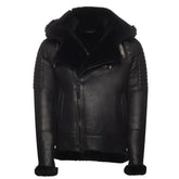 Lucas Black Aviator bomber shearling jacket with Hoodie