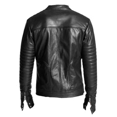 Men's leather jacket with straight zip up collar