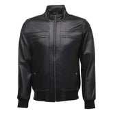 Masons Black Bomber Style Leather Jacket