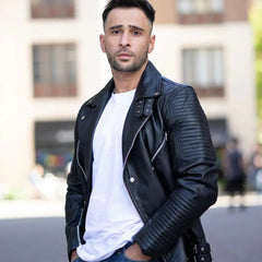 Micheals Snap Buttoned Leather Biker Jacket