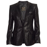 Black snake print leather blazer