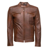 Nick Hawley's Two -Tone brown Cafe racer Leather Jacket