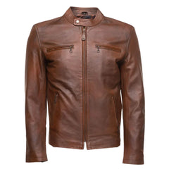 Nick Hawley's Two -Tone brown Cafe racer Leather Jacket