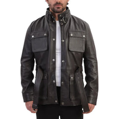 Parker Black Belted leather jacket with large pockets