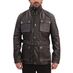 Parker Black Belted leather jacket with large pockets