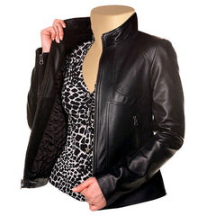 Maria's Black Leather Jacket With Front Zipper