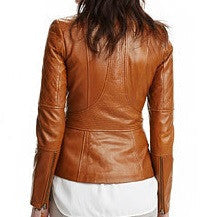 English tan leather jacket with quilted patches- PRE MADE CLEARANCE