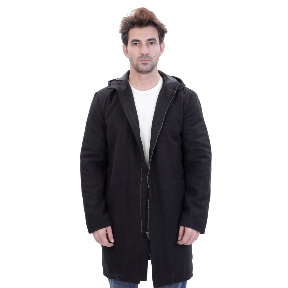 Maddox Black hooded long wool coat