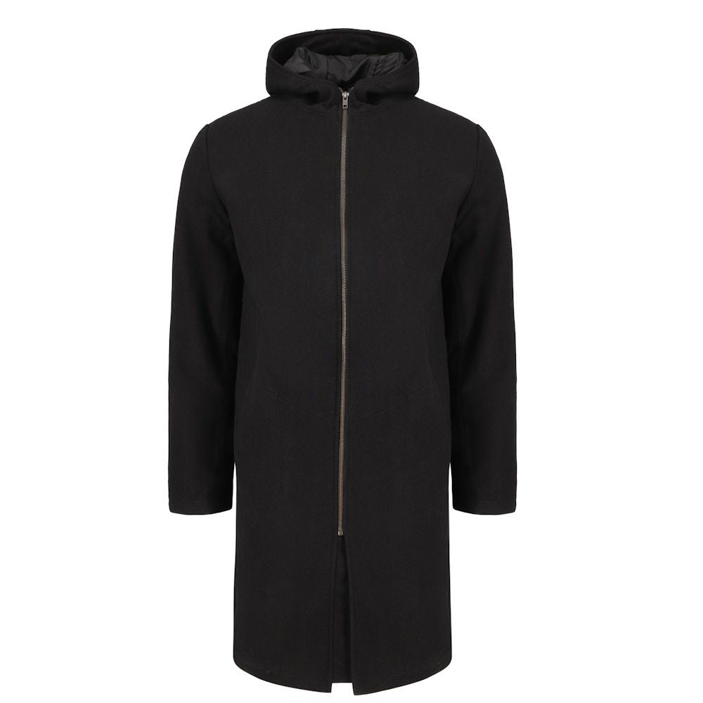 Maddox Black hooded long wool coat
