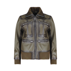 Mila olive green bomber leather jacket