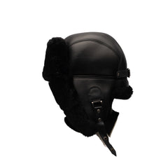Black sheepskin shearling Aviator Hat