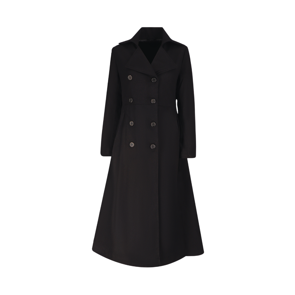 Kaia Black Long wool Trench coat