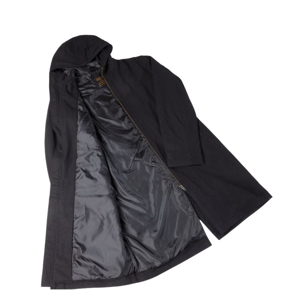 Maddox Black hooded long wool coat