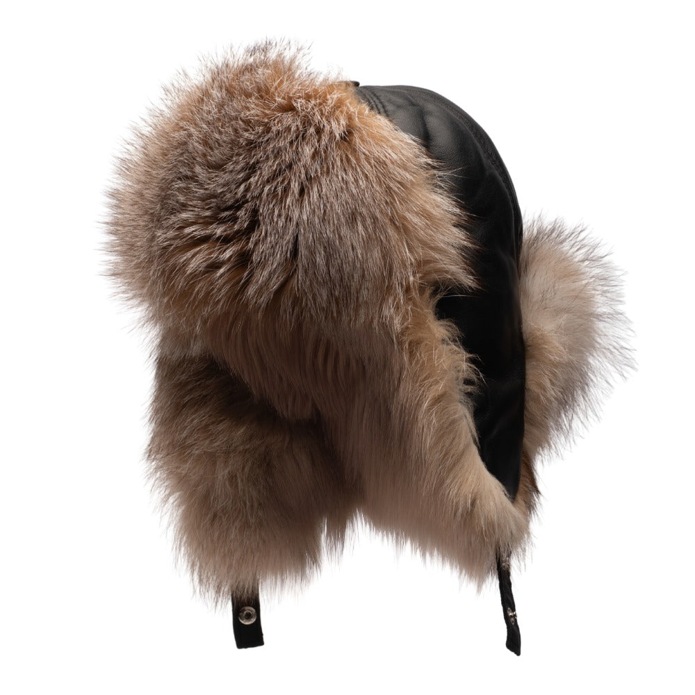 Fox fur and leather Aviator hat