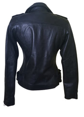Arielle's Biker Style Black Leather Jacket With Waist Belt