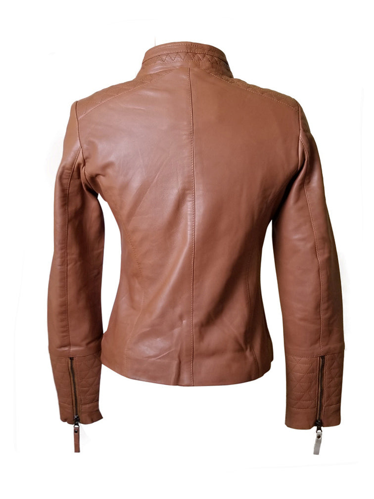 Arianne's Plain Leather Jacket With Straight Collar
