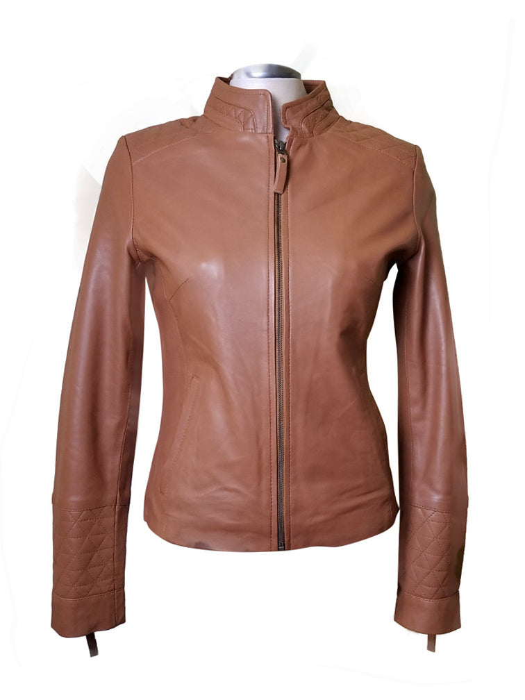 Arianne's Plain Leather Jacket With Straight Collar