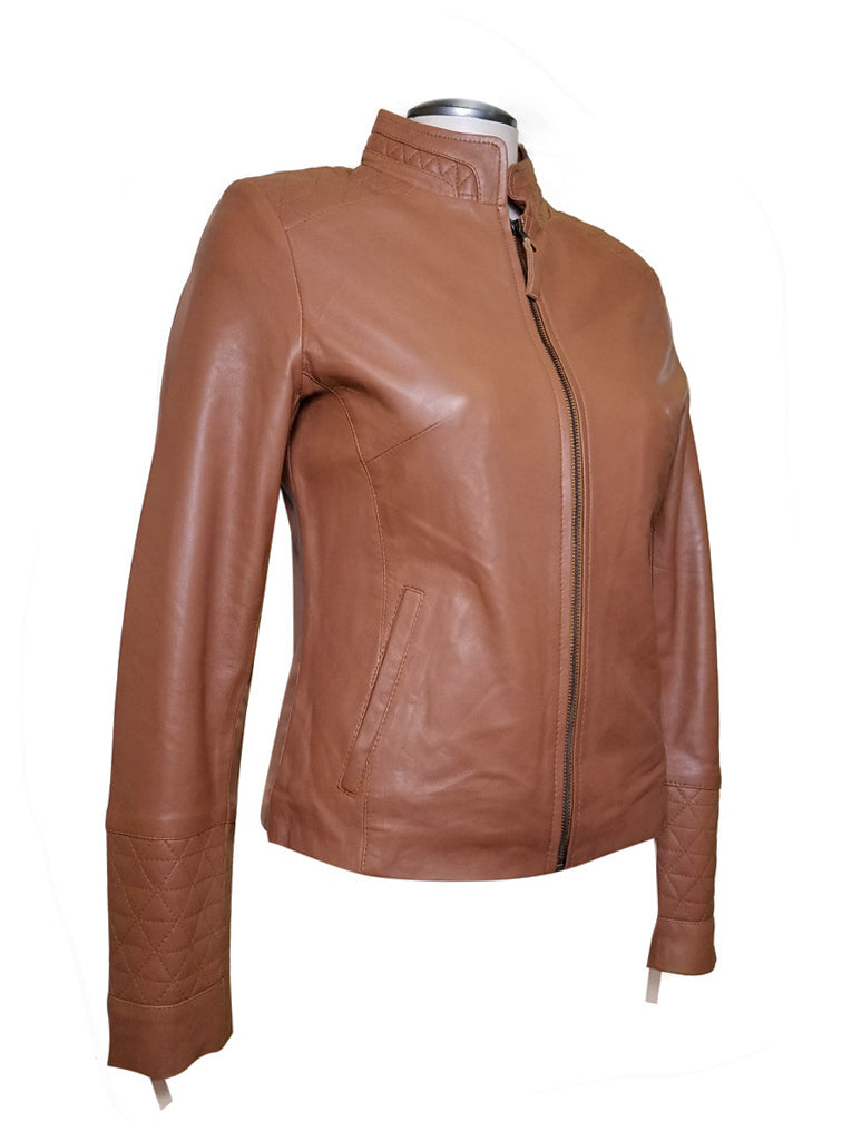 Arianne's Plain Leather Jacket With Straight Collar