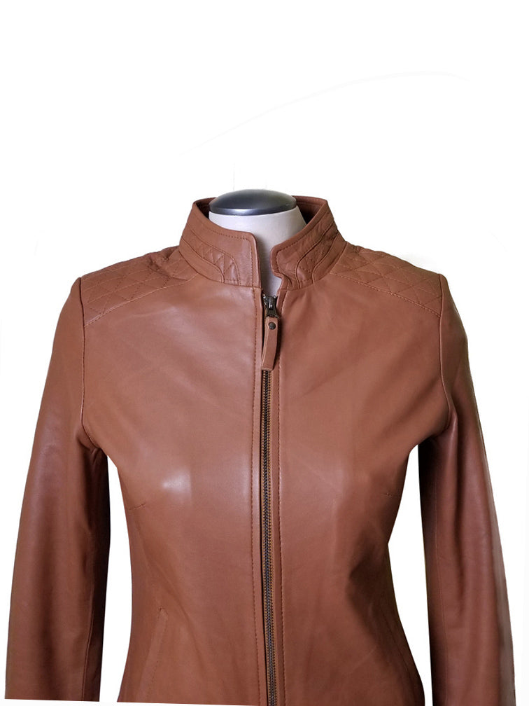 Arianne's Plain Leather Jacket With Straight Collar