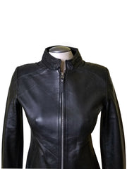 Arianne's Plain Leather Jacket With Straight Collar